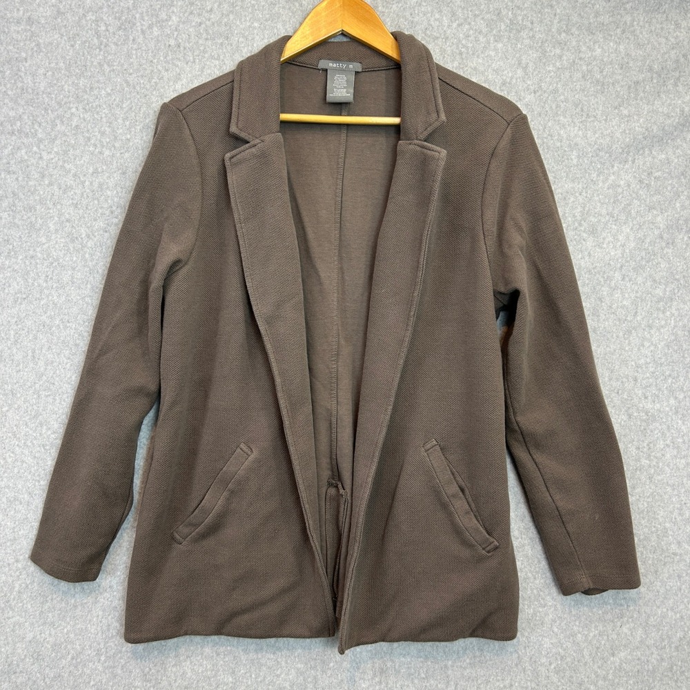 Matty M Open Front Cotton Knit Blazer Tan Brown Pocket Jacket Womens Size XL